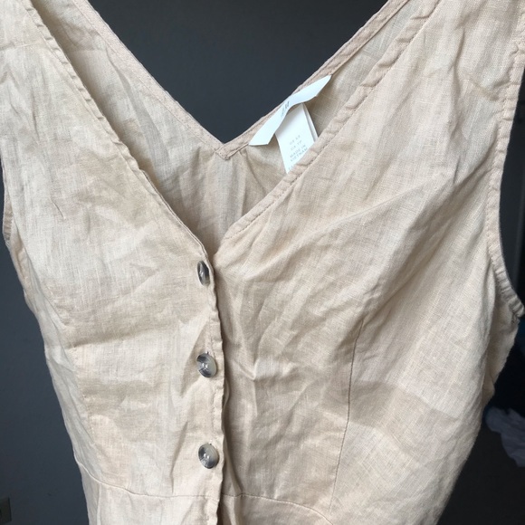 100% Linen Button Down Blouse - Tan - Picture 7 of 8